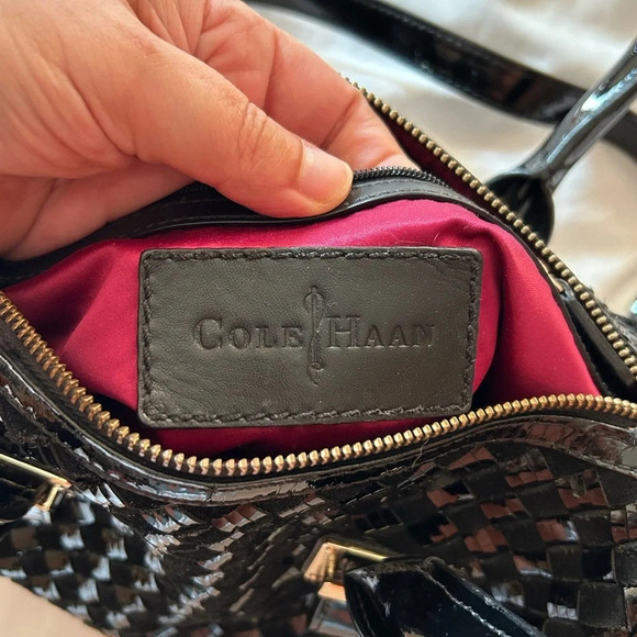 Cole Haan Black Leather & Suede Basketweave Woven Bag - Picture 7 of 10